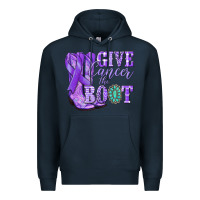 Navy Give Cancer the boot purple ribbon Premium Hoodie - NancyCooperArtShop