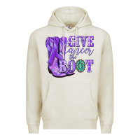 Oatmeal Heather Give Cancer the boot purple ribbon Premium Hoodie - NancyCooperArtShop