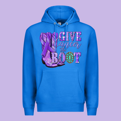 Give Cancer The Boot Purple Ribbon Premium Hoodie Designed By Nancycooperartshop