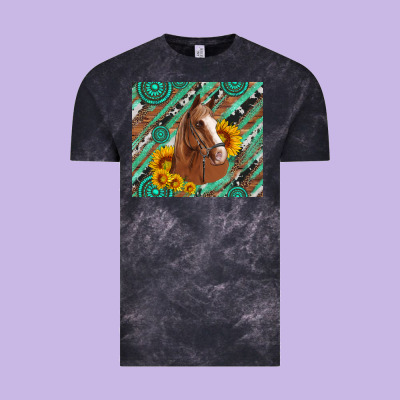 Western Horse With Gemstone And Sunflower Vintage Tee Designed By Artiststas