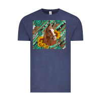 Vintage Denim western horse with gemstone and sunflower Vintage Tee - Artiststas