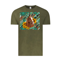 Vintage Olive western horse with gemstone and sunflower Vintage Tee - Artiststas