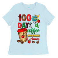 Baby Blue 100 days of coffee and chaos Ladies Tee - texasbilliewilder