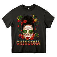 Asphalt Mexicana Skull Girl Messy Bun Heavy Core Tee - texasbilliewilder