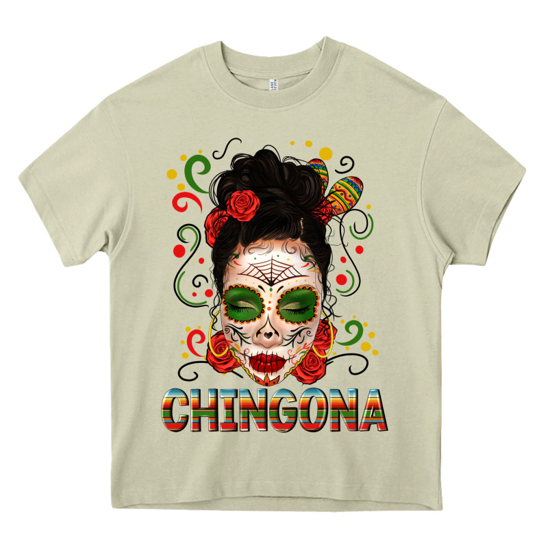 Mexicana Skull Girl Messy Bun Heavy Core Tee by texasbilliewilder | Teevron