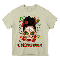 Mossy Mexicana Skull Girl Messy Bun Heavy Core Tee - texasbilliewilder