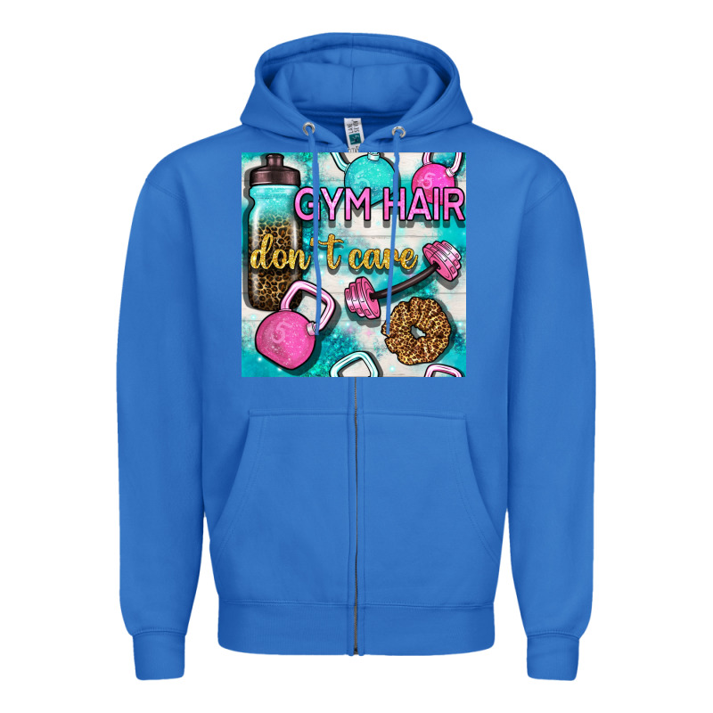 Gym Hair Don't Care Clasp And Water Bottle With Glitter Seamless Patte Zipper Hoodie by BundleAndBundleShop | Teevron