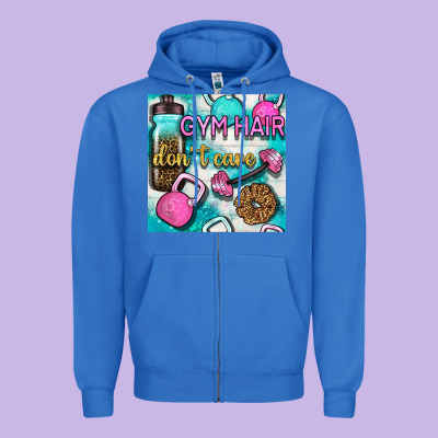 Gym Hair Don't Care Clasp And Water Bottle With Glitter Seamless Patte Zipper Hoodie Designed By Bundleandbundleshop