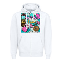 White gym hair don't care clasp and water bottle with glitter seamless patte Zipper Hoodie - BundleAndBundleShop
