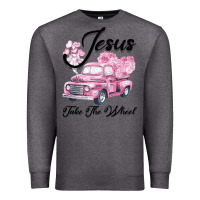 Charcoal Heather Leopard Floral Pink Car Jesus Take The Wheel Premium Sweatshirt - Bettercallsaul