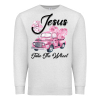 Oatmeal Heather Leopard Floral Pink Car Jesus Take The Wheel Premium Sweatshirt - Bettercallsaul