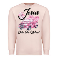 Pale Pink Leopard Floral Pink Car Jesus Take The Wheel Premium Sweatshirt - Bettercallsaul