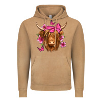 Floral Pink Bandana Longhaired Cow Vintage Hoodie | Teevron