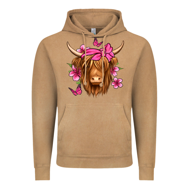 Floral Pink Bandana Longhaired Cow Vintage Hoodie by Jasminsmagicworld | Teevron