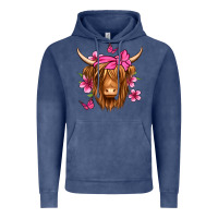 Vintage Denim floral pink bandana longhaired cow Vintage Hoodie - Jasminsmagicworld