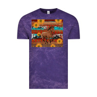 Cloud Purple western horse and sunflowers cowhide leopard with aztec Vintage Tee - Artiststas