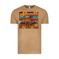 Vintage Camel western horse and sunflowers cowhide leopard with aztec Vintage Tee - Artiststas