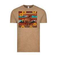 Vintage Coffee western horse and sunflowers cowhide leopard with aztec Vintage Tee - Artiststas