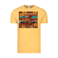 Vintage Mustard western horse and sunflowers cowhide leopard with aztec Vintage Tee - Artiststas