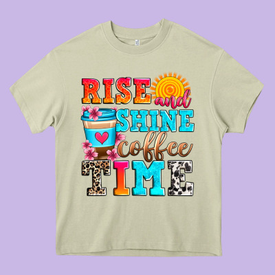 Rise And Shine Coffee Time Heavy Core Tee Designed By Zillion Design Studio