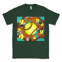 Sports Green softball cowhide turquoise glitter tumbler Classic Tee - Jasminsmagicworld