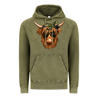 Vintage Olive camouflage long haired cow Vintage Hoodie - Jasminsmagicworld