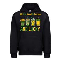 Black All you need is coffee and lucky St. Patrick's Urban Hoodie - HowdyJamesFarm