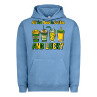 Pigment Pebble Blue All you need is coffee and lucky St. Patrick's Urban Hoodie - HowdyJamesFarm