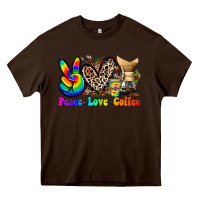 Chocolate Brown peace love  coffee Heavy Core Tee - Zillion Design Studio