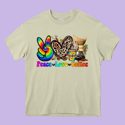 Peace Love  Coffee Heavy Core Tee Designed By Zillion Design Studio