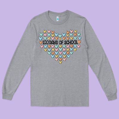 100 Days Of School Long Sleeve Tee Designed By Maliassmallbusiness