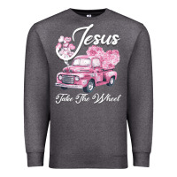 Charcoal Heather Leopard Floral Pink Car Jesus Take The Wheel Premium Sweatshirt - Bettercallsaul