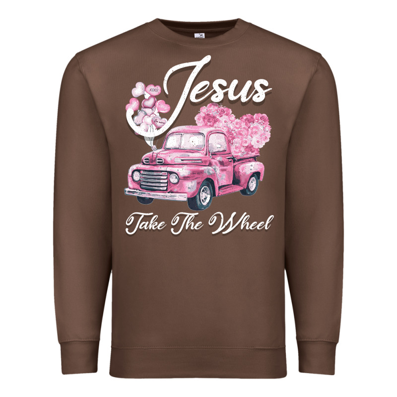 Leopard Floral Pink Car Jesus Take The Wheel Premium Sweatshirt by Bettercallsaul | Teevron