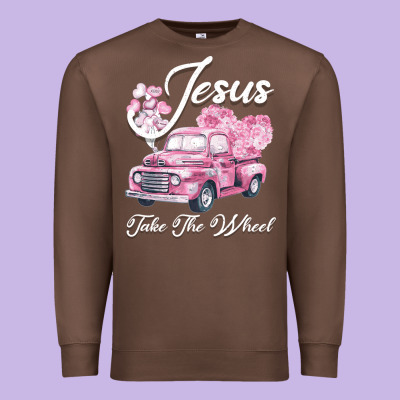 Leopard Floral Pink Car Jesus Take The Wheel Premium Sweatshirt Designed By Bettercallsaul