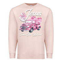 Pale Pink Leopard Floral Pink Car Jesus Take The Wheel Premium Sweatshirt - Bettercallsaul