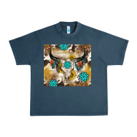 Midnight Navy cowhide leopard bull skull gemstone Urban Heavy Tee - NancyCooperArtShop