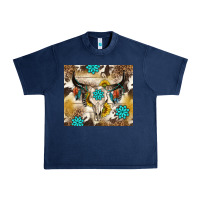 Navy cowhide leopard bull skull gemstone Urban Heavy Tee - NancyCooperArtShop