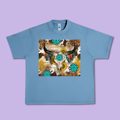 Cowhide Leopard Bull Skull Gemstone Urban Heavy Tee Designed By Nancycooperartshop