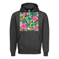 Charcoal Heather hair clasp and sea shells with leopard beach seamless pattern bbs Zipper Hoodie - BundleAndBundleShop