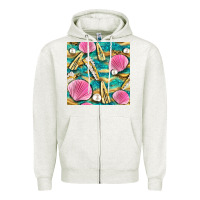 Oatmeal Heather hair clasp and sea shells with leopard beach seamless pattern bbs Zipper Hoodie - BundleAndBundleShop