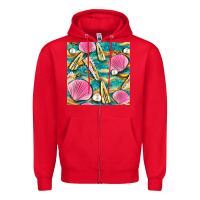 Red hair clasp and sea shells with leopard beach seamless pattern bbs Zipper Hoodie - BundleAndBundleShop