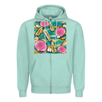 Seafoam hair clasp and sea shells with leopard beach seamless pattern bbs Zipper Hoodie - BundleAndBundleShop