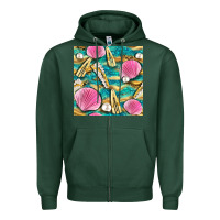 Sports Green hair clasp and sea shells with leopard beach seamless pattern bbs Zipper Hoodie - BundleAndBundleShop