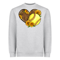 Heather Grey Softball Heart With Sunflowers Heavyweight Sweatshirt - LillyAllenDesigns