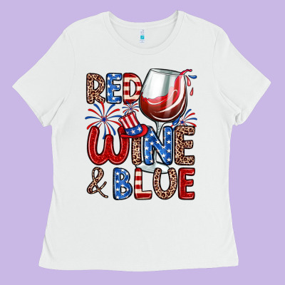 Red Wine And Blue Ladies Tee Designed By Zillion Design Studio