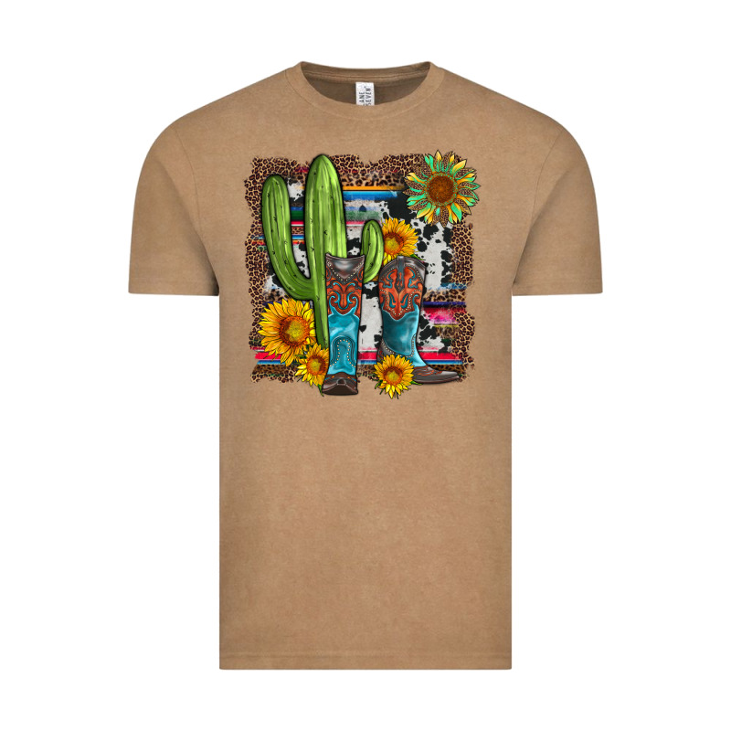 Western Cactus With Cowboy Boots And Sunflowers Vintage Tee by Artiststas | Teevron