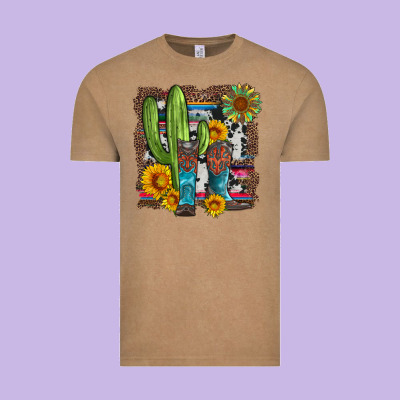 Western Cactus With Cowboy Boots And Sunflowers Vintage Tee Designed By Artiststas