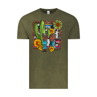 Vintage Olive western cactus with cowboy boots and sunflowers Vintage Tee - Artiststas