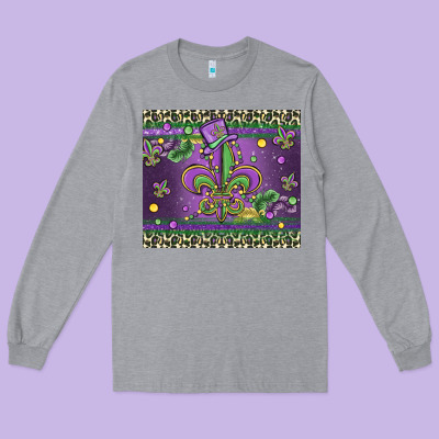 Mardi Gras Fleur De Lis Long Sleeve Tee Designed By Maliassmallbusiness