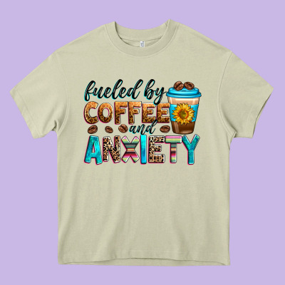 Fueled By Coffee And Anxiety Heavy Core Tee Designed By Zillion Design Studio